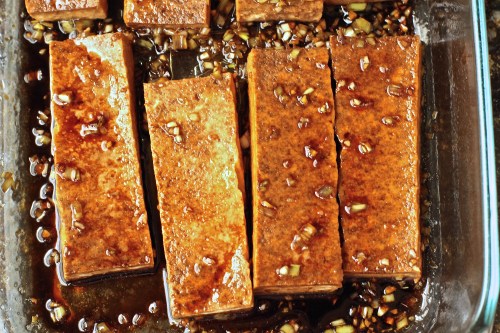 Marinating pressed tofu